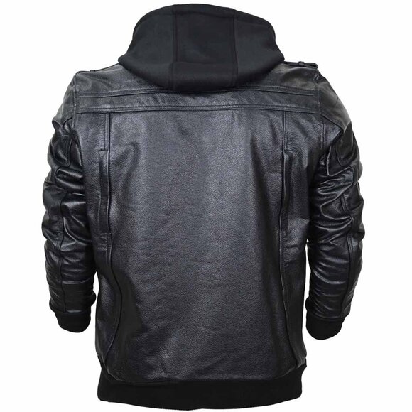 RIDERACT® Leather Motorcycle Jacket with Hood  Black Motorbike  Winter Jacket - Picture 5 of 8